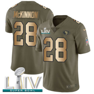 Nike 49ers #28 Jerick McKinnon Olive Gold Super Bowl LIV 2020 Men's Stitched NFL Limited 2017 Salute To Service Jersey