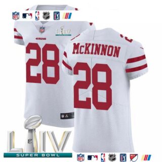 Nike 49ers #28 Jerick McKinnon White Super Bowl LIV 2020 Men's Stitched NFL Vapor Untouchable Elite Jersey