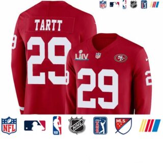 Nike 49ers #29 Jaquiski Tartt Red Super Bowl LIV 2020 Team Color Men's Stitched NFL Limited Therma Long Sleeve Jersey
