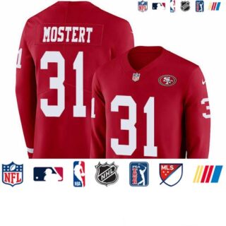 Nike 49ers #31 Raheem Mostert Red Team Color Men's Stitched NFL Limited Therma Long Sleeve Jersey