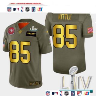 Nike 49ers #85 George Kittle Men's Olive Gold Super Bowl LIV 2020 2019 Salute to Service NFL 100 Limited Jersey