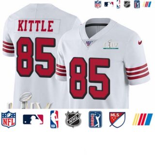 Nike 49ers #85 George Kittle White Super Bowl LIV 2020 Rush Men's Stitched NFL Limited 100th Season Jersey