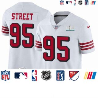 Nike 49ers #95 Kentavius Street White Super Bowl LIV 2020 Rush Men's Stitched NFL Vapor Untouchable Limited Jersey