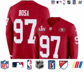 Nike 49ers #97 Nick Bosa Red Super Bowl LIV 2020 Team Color Men's Stitched NFL Limited Therma Long Sleeve Jersey