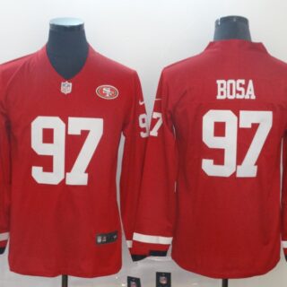 Nike 49ers 97 Nick Bosa Red Therma Long Sleeve Jersey