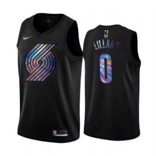 Nike Blazers #0 Damian Lillard Men's Iridescent Holographic Collection NBA Jersey - Black