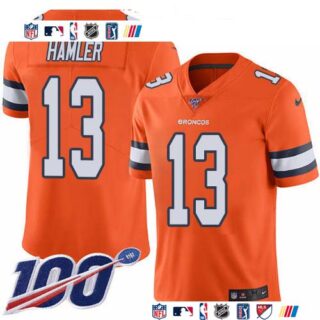 Nike Broncos #13 KJ Hamler Orange Men's Stitched NFL Limited Rush 100th Season Jersey