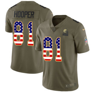 Nike Browns #81 Austin Hooper Olive USA Flag Men's Stitched NFL Limited 2017 Salute To Service Jersey