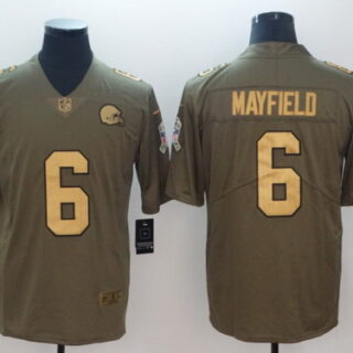 Nike Browns 6 Baker Mayfield Olive Gold Salute To Service Limited Jersey