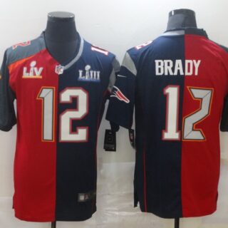 Nike Buccaneers & Patriots #12 Tom Brady Men's Red Navy Blue Limited NFL 2020 2021 super bowl Jersey