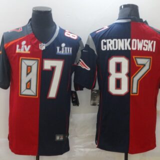 Nike Buccaneers & Patriots #87 Rob Gronkowski Men's Red Navy Blue Limited NFL 2020 2021 super bowl Jersey