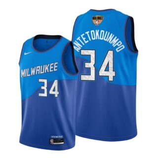 Nike Bucks #34 Giannis Antetokounmpo Men's 2021 NBA Finals Bound City Edition Jersey Blue