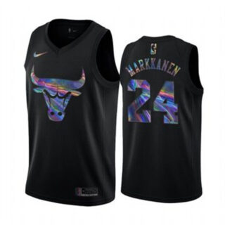 Nike Bulls #24 Lauri Markkanen Men's Iridescent Holographic Collection NBA Jersey - Black