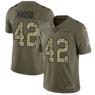 Nike Chargers #42 Uchenna Nwosu Olive Camo Men's Stitched NFL Limited 2017 Salute To Service Jersey