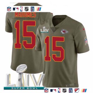 Nike Chiefs #15 Patrick Mahomes Olive Super Bowl LIV 2020 Men's Stitched NFL Limited 2017 Salute To Service Jersey