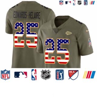 Nike Chiefs #25 Clyde Edwards-Helaire Olive USA Flag Men's Stitched NFL Limited 2017 Salute To Service Jersey