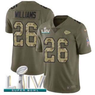 Nike Chiefs #26 Damien Williams Olive Camo Super Bowl LIV 2020 Men's Stitched NFL Limited 2017 Salute To Service Jersey