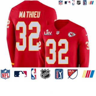 Nike Chiefs #32 Tyrann Mathieu Red Super Bowl LIV 2020 Team Color Men's Stitched NFL Limited Therma Long Sleeve Jersey