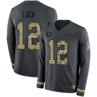 Nike Colts #12 Andrew Luck Anthracite Salute to Service Men's Stitched NFL Limited Therma Long Sleeve Jersey