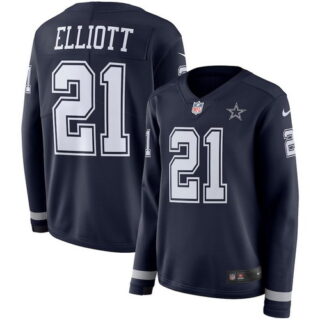 Nike Cowboys 21 Ezekiel Elliott Navy Women Therma Long Sleeve Jersey