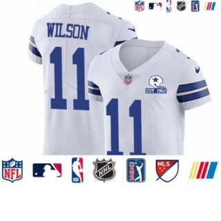 Nike Cowboys #11 Cedrick Wilson White Men's Stitched With Established In 1960 Patch NFL New Elite Jersey