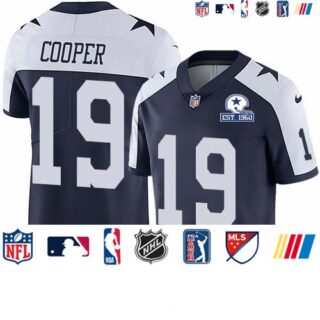 Nike Cowboys #19 Amari Cooper Navy Blue Thanksgiving Men's Stitched With Established In 1960 Patch NFL Vapor Untouchable Limited Throwback Jersey