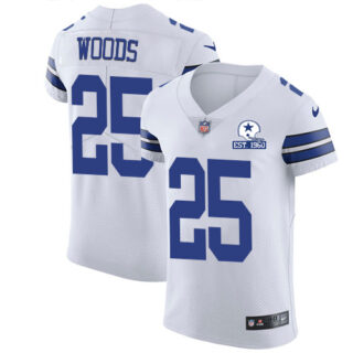 Nike Cowboys #25 Xavier Woods White Men's Stitched With Established In 1960 Patch NFL New Elite Jersey