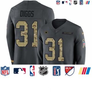 Nike Cowboys #31 Trevon Diggs Anthracite Salute to Service Men's Stitched NFL Limited Therma Long Sleeve Jersey
