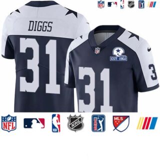 Nike Cowboys #31 Trevon Diggs Navy Blue Thanksgiving Men's Stitched With Established In 1960 Patch NFL Vapor Untouchable Limited Throwback Jersey