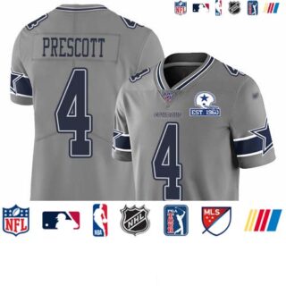 Nike Cowboys #4 Dak Prescott Gray Men's Stitched With Established In 1960 Patch NFL Limited Inverted Legend 100th Season Jersey