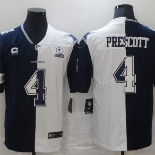 Nike Cowboys 4 Dak Prescott Black And White Split Est 1960 Patch Vapor Untouchable Limited Jersey