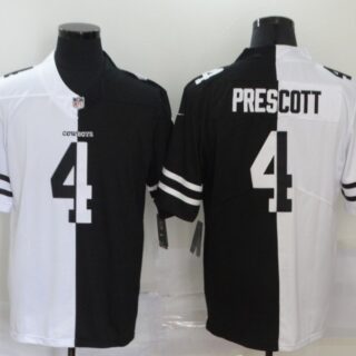 Nike Cowboys 4 Dak Prescott Black And White Split Vapor Untouchable Limited Jersey