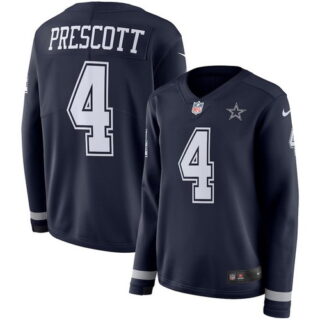 Nike Cowboys 4 Dak Prescott Navy Women Therma Long Sleeve Jersey