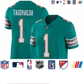 Nike Dolphins #1 Tua Tagovailoa Aqua Green Alternate Men's Stitched NFL 100th Season Vapor Untouchable Limited Jersey