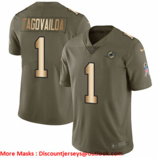 Nike Dolphins #1 Tua Tagovailoa Olive Gold Men's Stitched NFL Limited 2017 Salute To Service Jersey