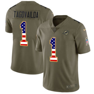 Nike Dolphins #1 Tua Tagovailoa Olive USA Flag Men's Stitched NFL Limited 2017 Salute To Service Jersey