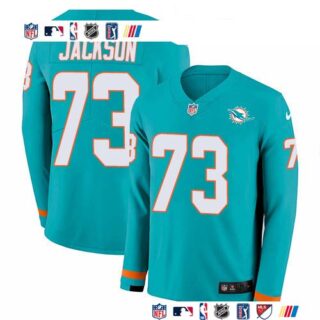 Nike Dolphins #73 Austin Jackson Aqua Green Team Color Men's Stitched NFL Limited Therma Long Sleeve Jersey
