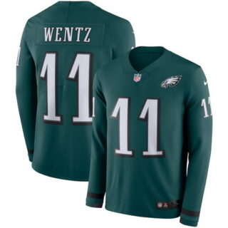 Nike Eagles 11 Carson Wentz Green Therma Long Sleeve Jersey