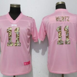 Nike Eagles 11 Carson Wentz Pink Camo Fashion Women Limited Jersey