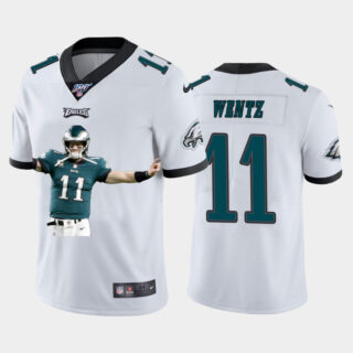 Nike Eagles 11 Carson Wentz White Player Name Logo 100th Season Vapor Untouchable Limited Jersey