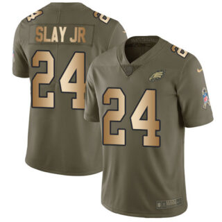 Nike Eagles #24 Darius Slay Jr Olive Gold Men's Stitched NFL Limited 2017 Salute To Service Jersey