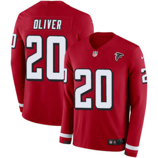 Nike Falcons #20 Isaiah Oliver Red Team Color Men's Stitched NFL Limited Therma Long Sleeve Jersey