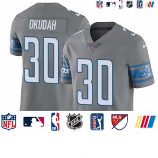 Nike Lions #30 Jeff Okudah Gray Men's Stitched NFL Limited Rush 100th Season Jersey
