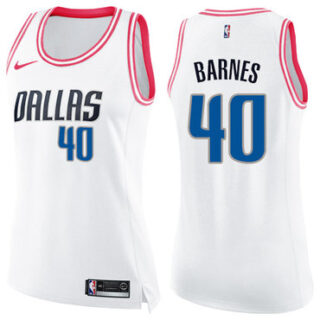 Nike Mavericks #40 Harrison Barnes White Pink Women's NBA Swingman Fashion Jersey