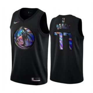 Nike Mavericks #77 Luka Doncic Men's Iridescent Holographic Collection NBA Jersey - Black