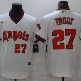 Nike Men's Angels 27 Mike Trout White Nike Cool Base Jersey