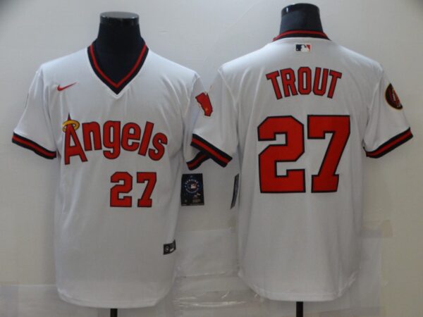 Nike Men's Angels 27 Mike Trout White Nike Cool Base Jersey