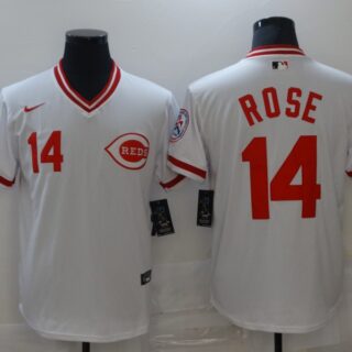Nike Men's Cincinnati Reds #14 Pete Rose White 1976 Throwback Jersey