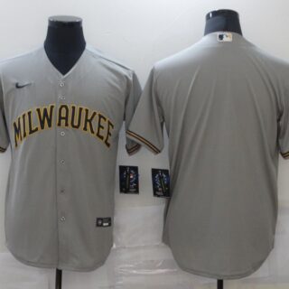 Nike Men's Milwaukee Brewers Grey Blank Cool base Jersey