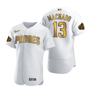 Nike Men's San Diego Padres #13 Manny Machado White FlexBase White Gold Jersey